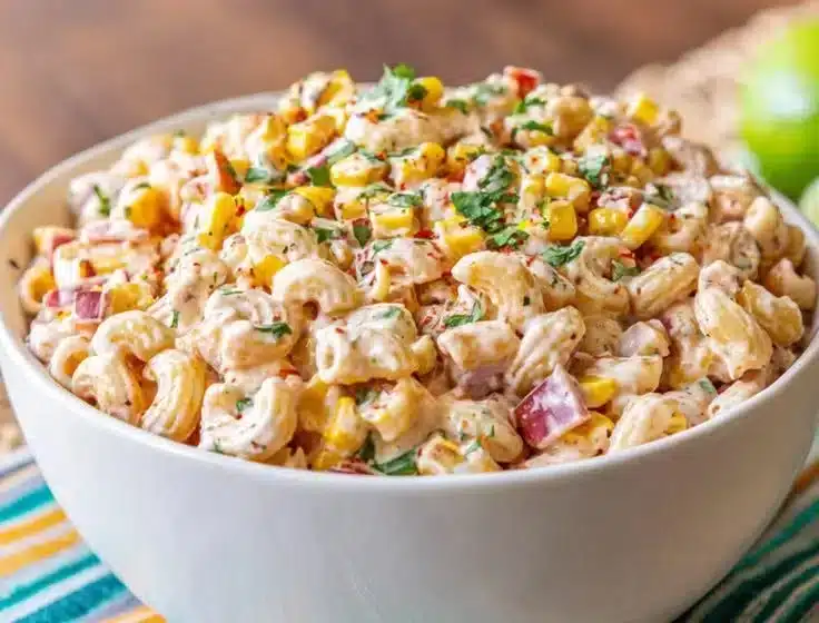Juicy Street Corn Pasta Salad 5 Juicy street corn pasta salad with colorful vegetables and dressing