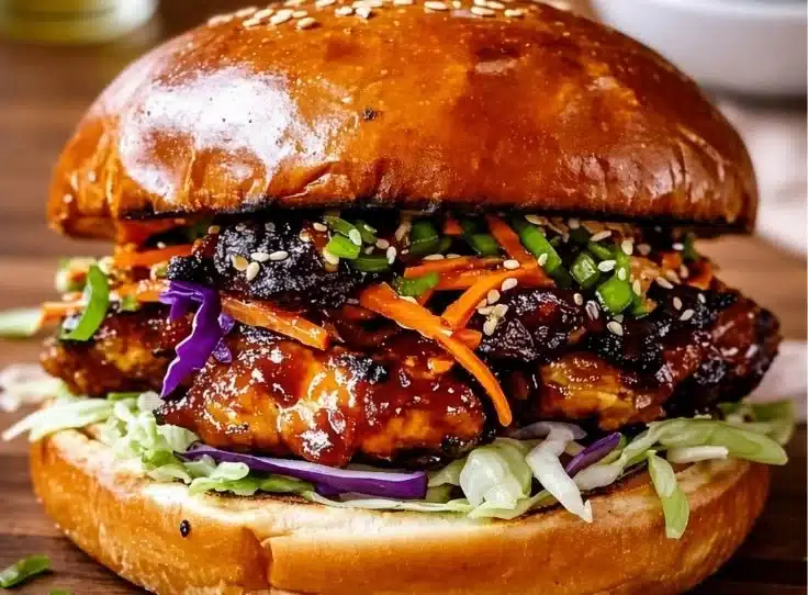 Korean BBQ Chicken sandwich with fresh ingredients and vibrant colors