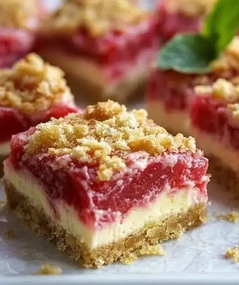 Luscious Rhubarb Cheesecake Squares