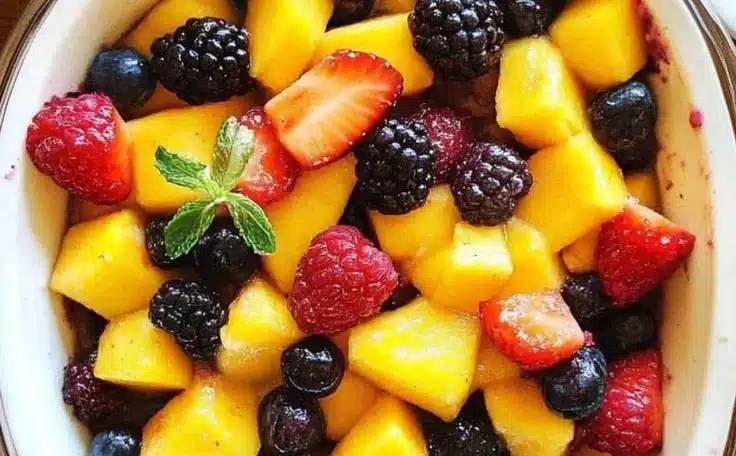 Mango berry fruit salad with fresh fruits in a bowl