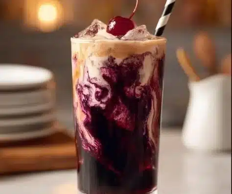 Midnight Malibu Dirty Soda 3 A vibrant glass of Midnight Malibu Dirty Soda with tropical garnishes