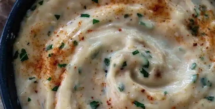 Homemade roasted garlic aioli served as a dip.