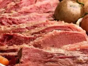 Delicious slow cooker corned beef and cabbage dish ready to serve.