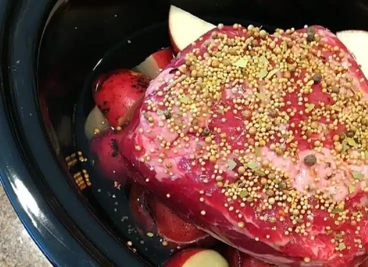 Delicious slow-cooked corned beef brisket served with vegetables