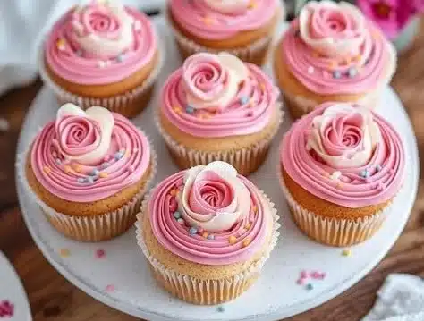 Sprinkled Rose Cupcakes