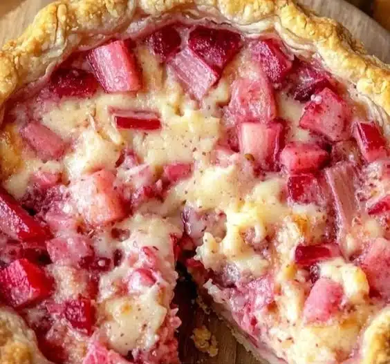 Delicious homemade Strawberry Rhubarb Pie served with whipped cream