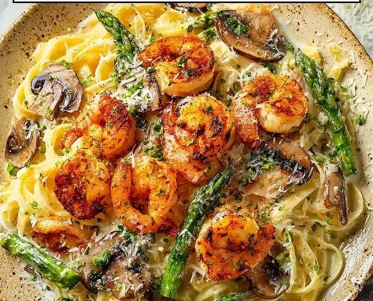Tasty Grilled Shrimp with Fettuccine Alfredo