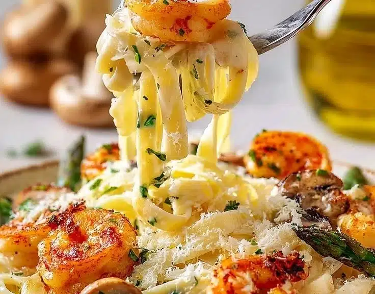 Tasty Grilled Shrimp with Fettuccine Alfredo