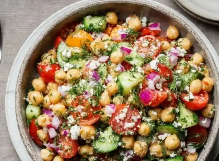 Chickpea Cucumber Salad 4 Chickpea Cucumber Salad with fresh vegetables and herbs