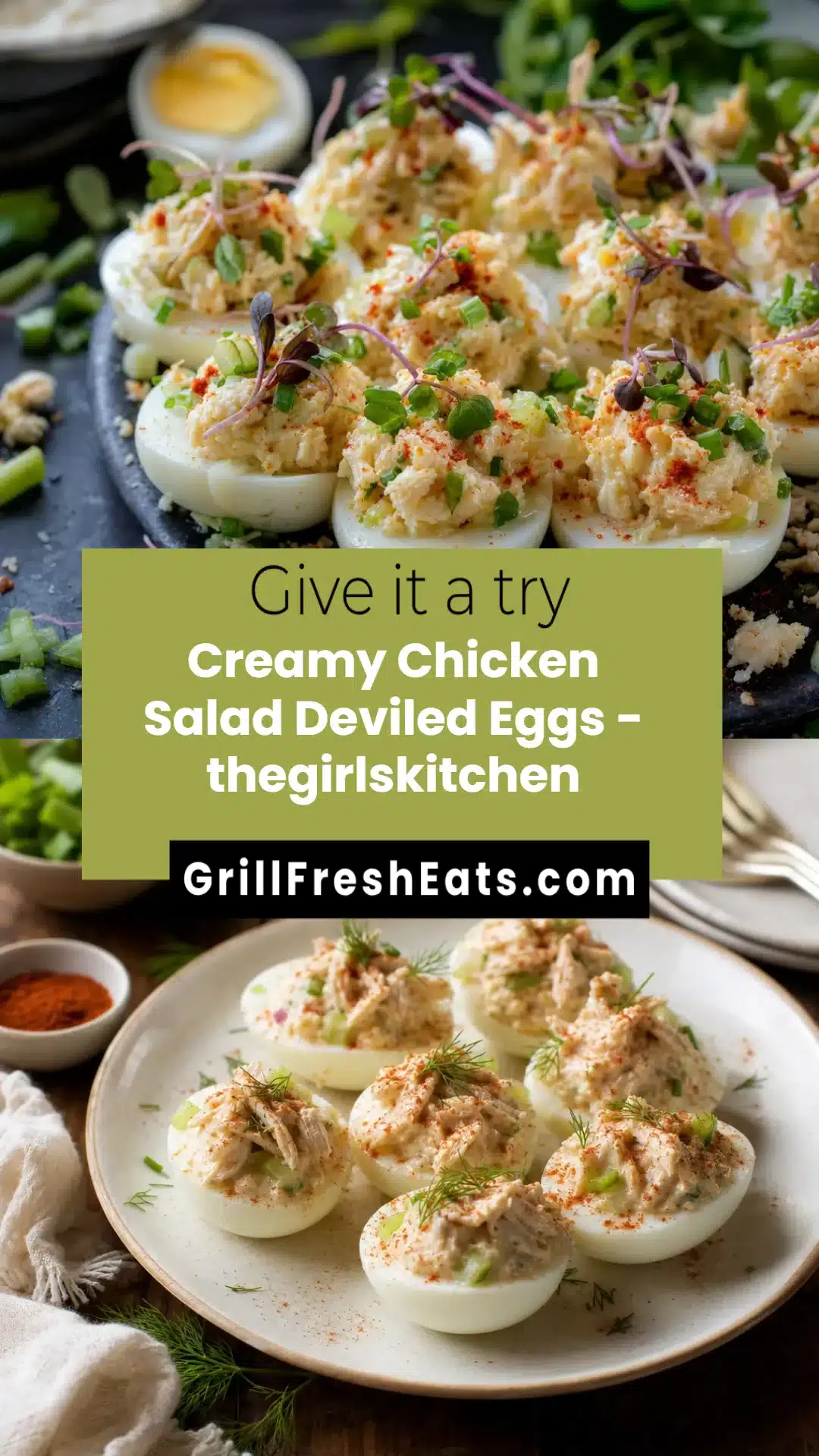 Creamy Chicken Salad Deviled Eggs - thegirlskitchen