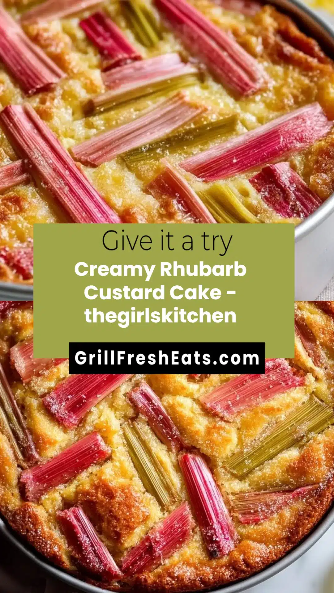 Creamy Rhubarb Custard Cake - thegirlskitchen