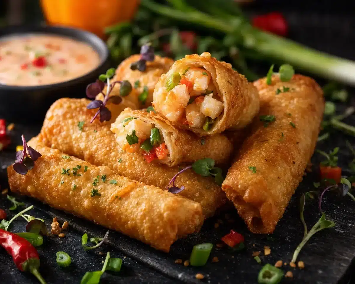Golden Bang Bang Shrimp Egg Rolls - thegirlskitchen