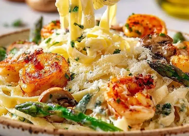 Grilled Shrimp with Fettuccine Alfredo