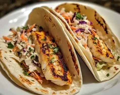Healthy Grilled Fish Tacos with Slaw