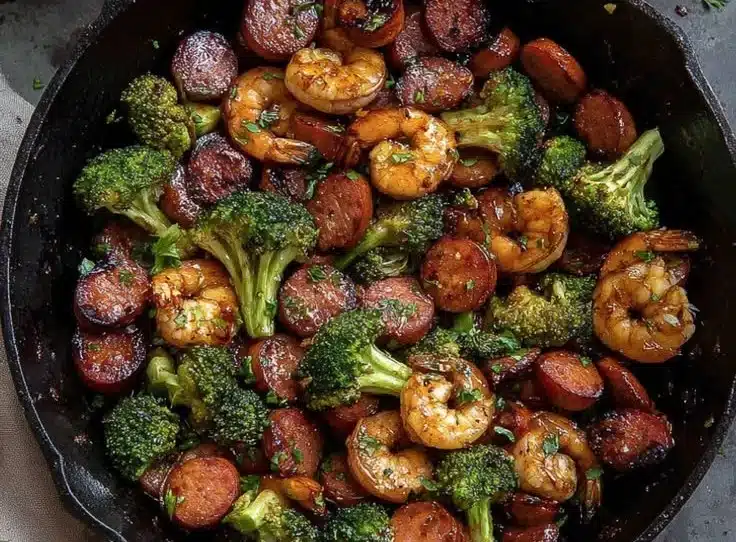 Honey Garlic Shrimp Sausage and Broccoli