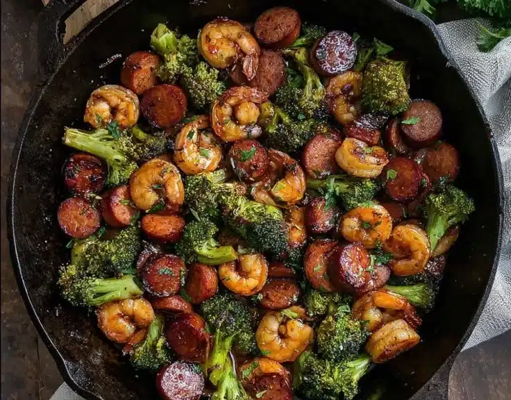 Honey Garlic Shrimp Sausage and Broccoli