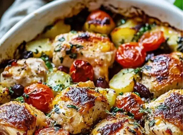 Delicious Mediterranean Chicken Bake with vegetables and herbs