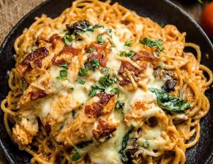 Monterey Chicken Spaghetti 4 Delicious Monterey Chicken Spaghetti dish served with fresh ingredients