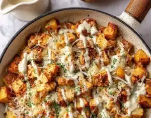 Delicious Garlic Parmesan Chicken served with roasted potatoes