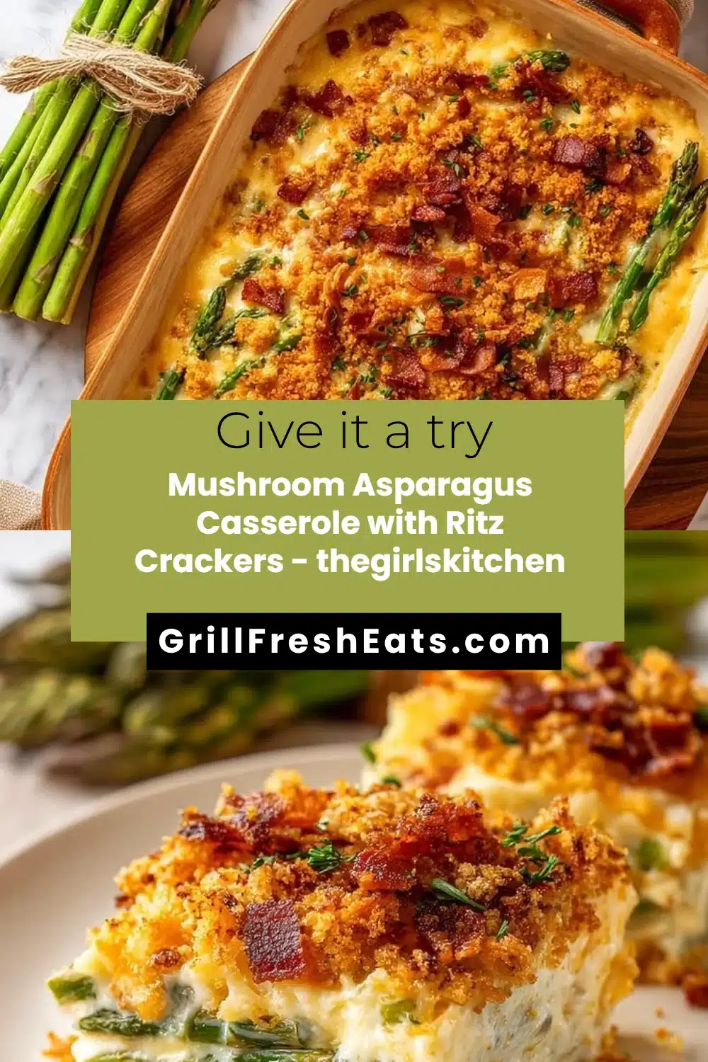Mushroom Asparagus Casserole with Ritz Crackers - thegirlskitchen