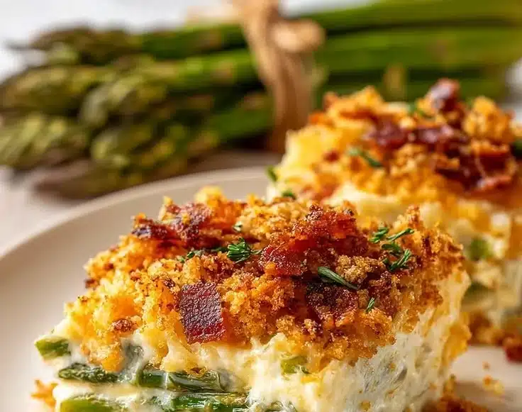 Mushroom Asparagus Casserole with Ritz Crackers - thegirlskitchen