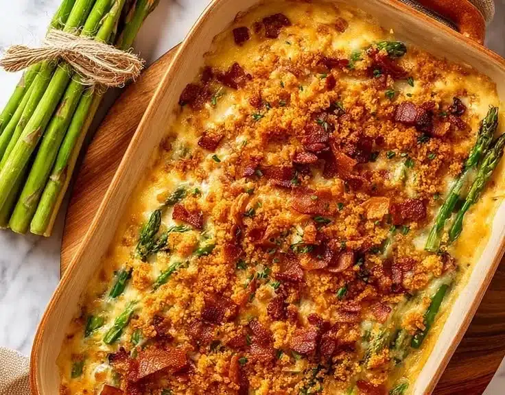 Mushroom Asparagus Casserole with Ritz Crackers - thegirlskitchen