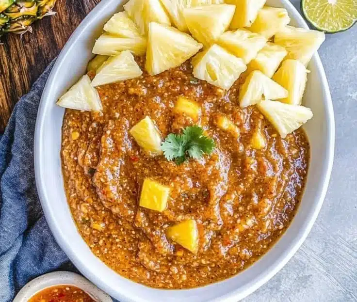 Delicious Pineapple Chipotle Salsa in a bowl with fresh ingredients