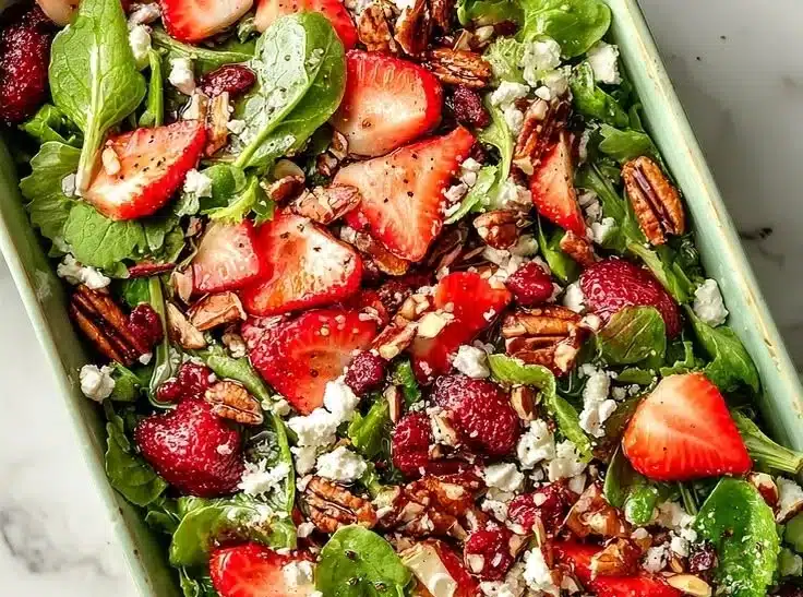 Poppy Seed Strawberry Spring Salad in a bowl, vibrant and fresh for spring meals