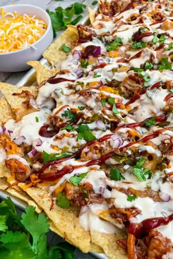 Sheet Pan BBQ Chicken Nachos