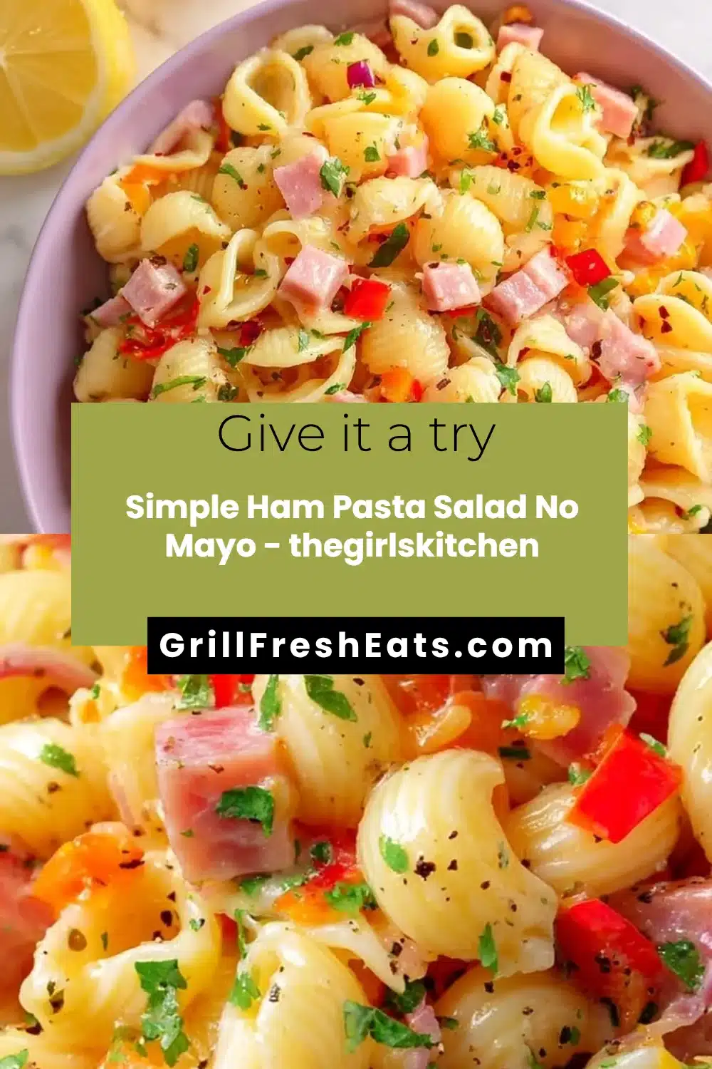 Simple Ham Pasta Salad No Mayo - thegirlskitchen