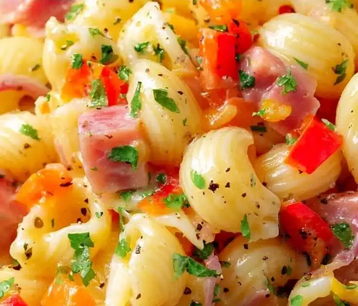 Simple Ham Pasta Salad No Mayo - thegirlskitchen