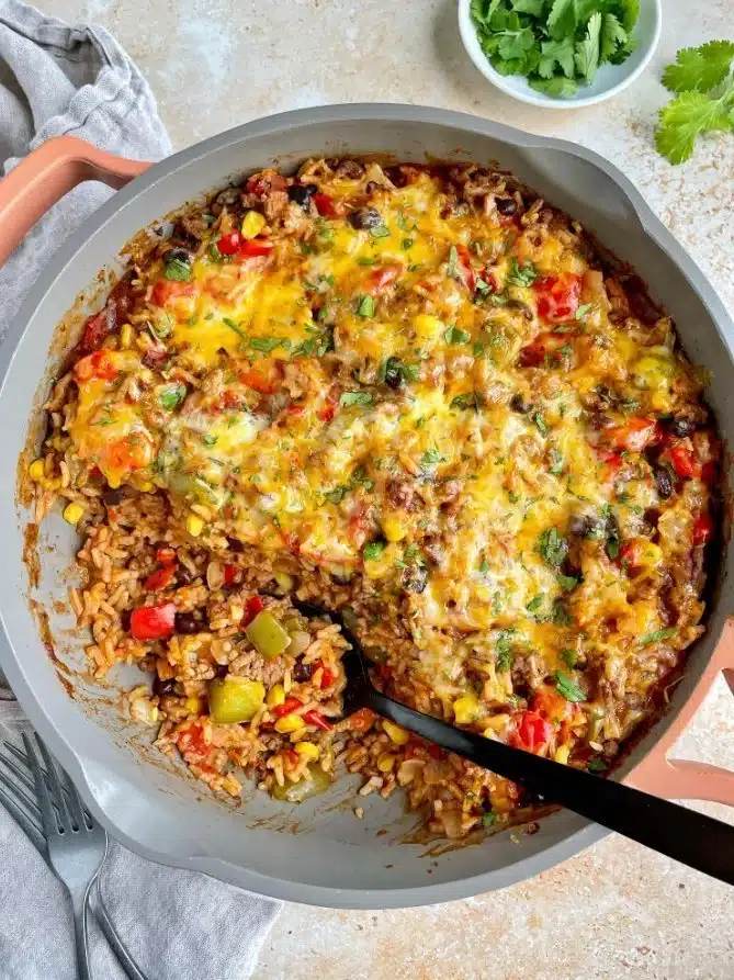 Delicious unstuffed pepper skillet served in a cast iron pan