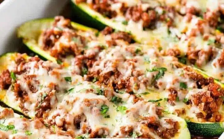 Easy Ground Beef Zucchini Boats 6 Easy ground beef zucchini boats topped with cheese and herbs