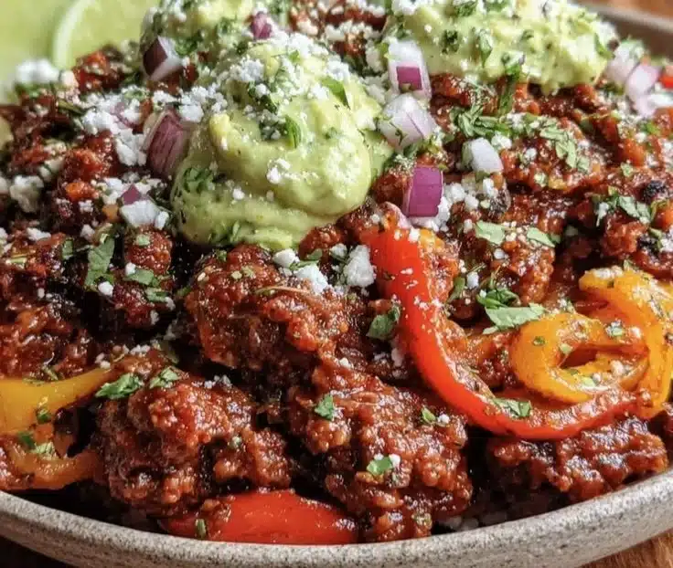 Easy Keto Ground Beef Taco Bowl with Creamy Avocado Crema
