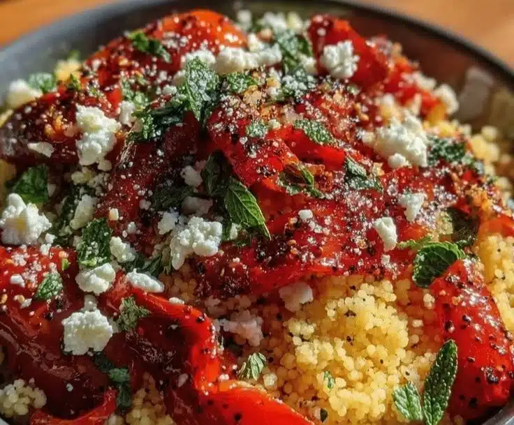 Delicious Mediterranean Couscous Salad with Feta and fresh vegetables