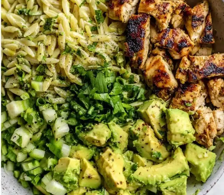 Grilled Chicken Orzo Salad with Avocado