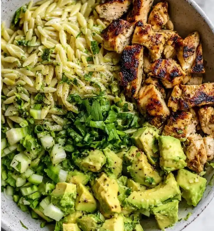 Grilled Chicken Orzo Salad with Avocado