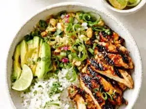 Delicious Honey Lime Chicken served with Avocado Rice
