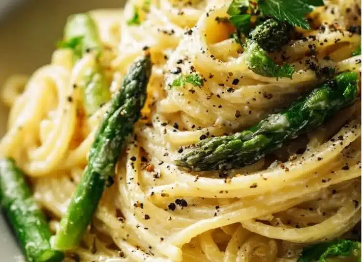 Lemon Ricotta Pasta with Asparagus: Creamy, Fresh, Easy 4 Plate of Lemon Ricotta Pasta with asparagus garnished with herbs