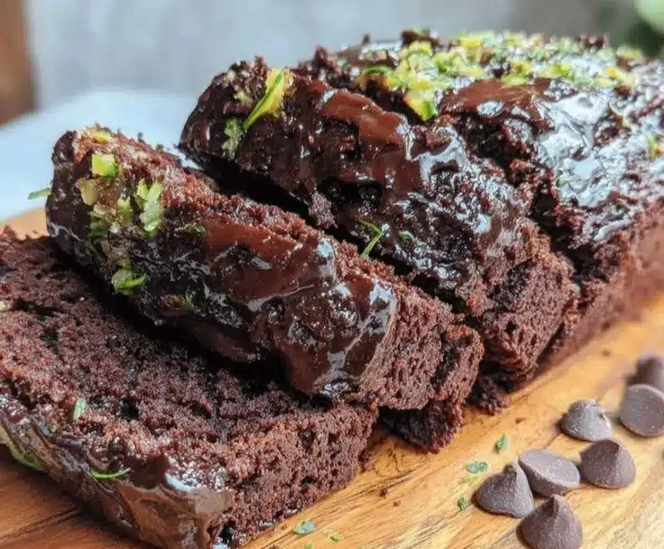 One-Bowl Double Chocolate Zucchini Bread with chocolate chunks and zucchini