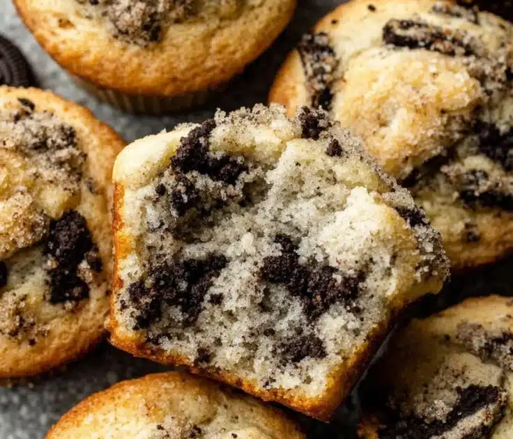 Delicious homemade Oreo Muffins with chocolate and cream filling