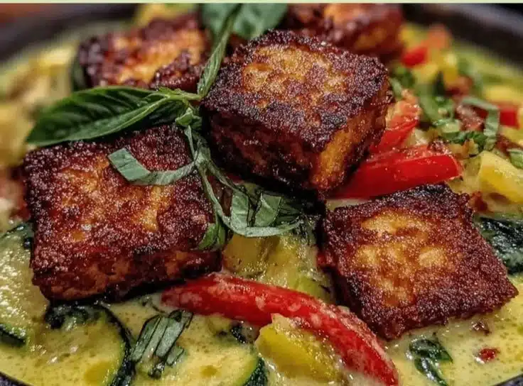 Quick Vegan Thai Green Curry with Crispy Tofu