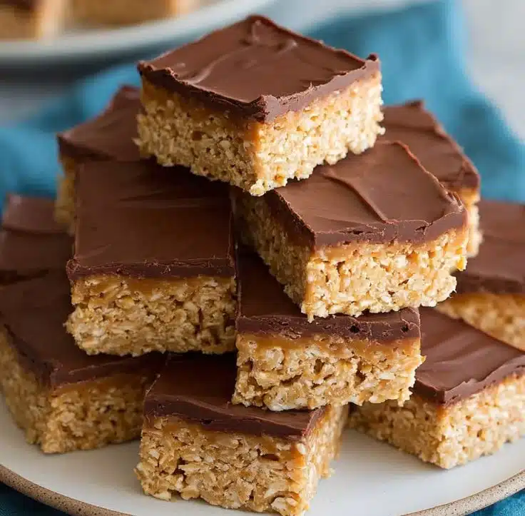 Delicious Scotcheroos made with chocolate, peanut butter, and crispy rice cereal