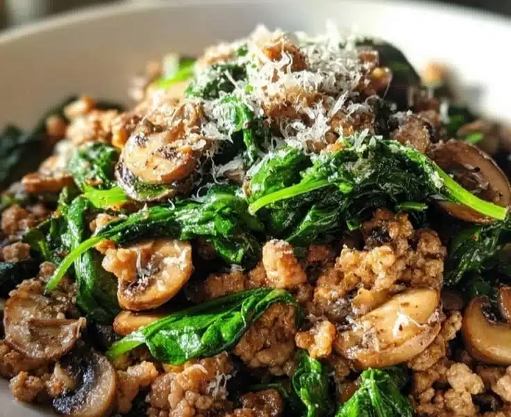 Turkey Spinach Mushroom Skillet