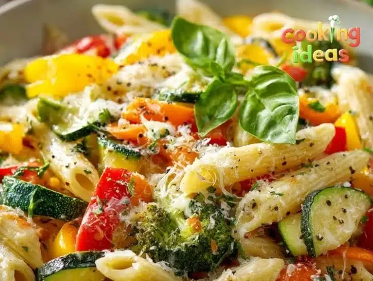 Vegetable Pasta 3 Colorful vegetable pasta dish garnished with fresh herbs