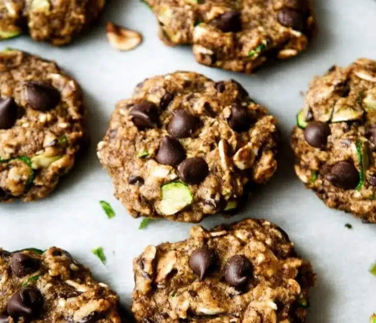 Zucchini bread breakfast cookies served on a plate with a cup of coffee