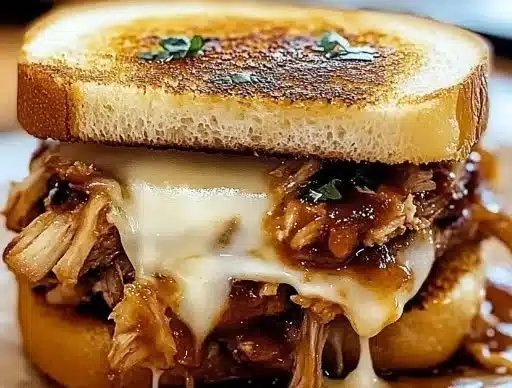 BBQ Chicken Grilled Cheese sandwich with melted cheese and grilled chicken