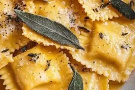 Delicious brown butter sage sauce drizzled over pasta