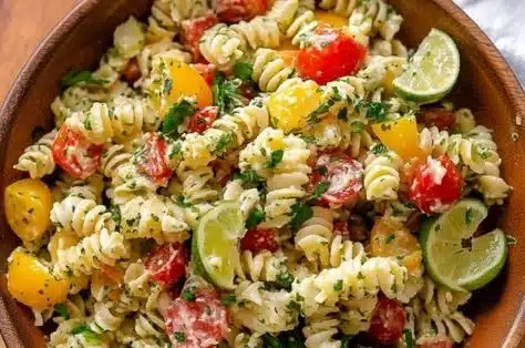 Delicious Cilantro Lime Pasta Salad with fresh ingredients and lime dressing