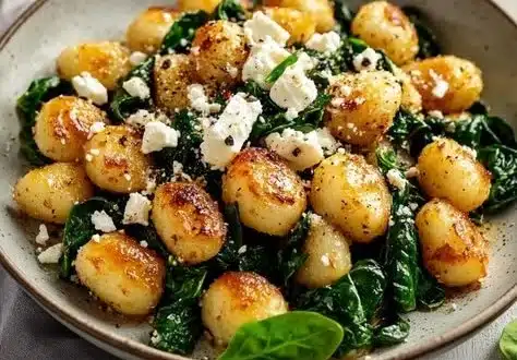 Crispy Gnocchi with Spinach and Feta